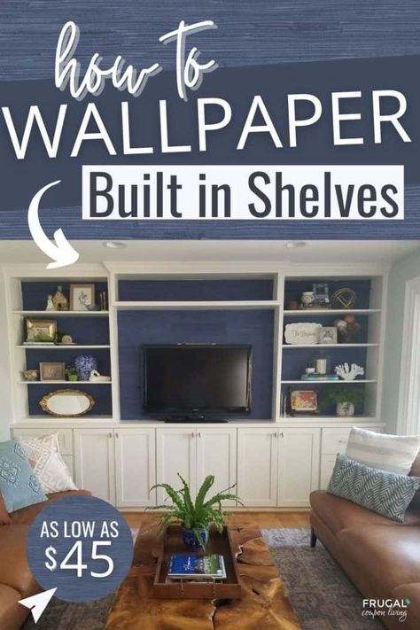 Home Staging? Want low cost home improvements that add value? Whatever your goal, we have something that will make your home pop for as little as $45. Using peel and stick grasscloth wallpaper, learn How to Wallpaper Built in Shelves - The Easy Way! Learn to Wallpaper simple steps #FrugalCouponLiving #wallpaper #grassclothwallpaper Wallpaper Built In Shelves, How To Wallpaper, Built In Bookshelves, Quotes Background, Wallpaper Shelves, Diy Farmhouse Table, Dream Kitchens, Craft Knife, Diy Decorating