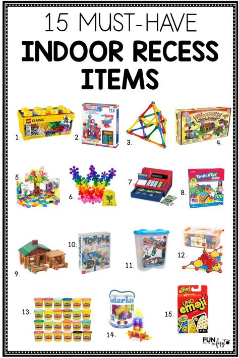 I came up with a list of my favorite Indoor Recess Items for your classroom.  I personally use many of these for my Morning Tubs, but they are also great for that dreaded inside recess. Indoor Recess Kindergarten, Indoor Recess Ideas Elementary, Soft Starts In The Classroom 4th Grade, Indoor Recess Ideas, Indoor Recess Games, Indoor Recess Activities, Rti Interventions, Recess Activities, Recess Games