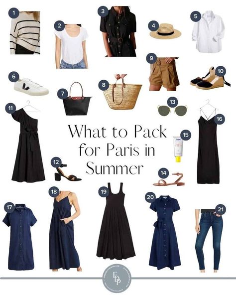 Get the ultimate packing list for a Parisian summer, with tips on what to bring for a perfect visit including comfortable walking shoes. Paris Summer Outfits, What To Pack For Paris, Paris In Summer, Paris In The Summer, Paris Packing, What To Wear In Paris, Parisian Summer, Ultimate Packing List, Short Long Dresses