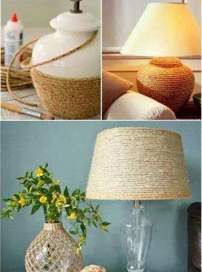 Diy decor Kursi Ban, Diy Lamp Makeover, Decor With Ropes, Diy Luminaire, Rope Lamp, Rope Projects, Lamp Makeover, Diy Lampe, Diy Lamp Shade