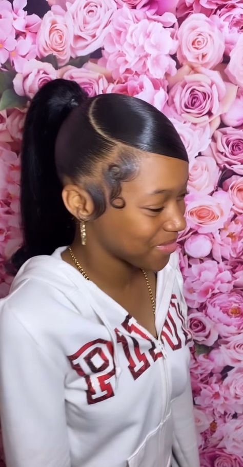 Hairstyles For Black Middle Schoolers, Kid Graduation Hairstyles Black, Hair Styles For 13th Birthday, Black Hairstyles For Graduation, Cute Simple Hairstyles With Weave, Kids Weave Ponytail, Kids Graduation Hairstyles Black, Birthday Hairstyles 13, Back To School Hairstyles Ponytail