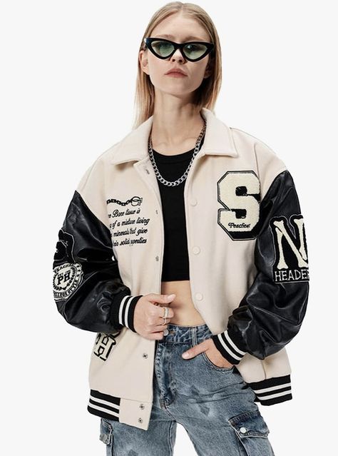 Aelfric Eden Men's Oversized Streetwear Varsity Jacket Vintage Patchwork Racing Jacket Letter Graphic Unisex Casual Tops Vintage Varsity Jacket, Baseball Jacket Women, Clothes Y2k, Vintage Varsity, College Jackets, Jackets Women, Body Proportions, Racing Jacket, Hip Hop Streetwear