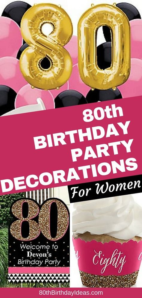 Looking for 80th birthday party ideas for Mom, Grandma or another woman turning 80? Click to see these fun 80th birthday decorations in pink and black...plus 20 other great 80th birthday party themes! 80th Birthday Party Theme, 80th Birthday Party Ideas, 80th Birthday Party Decorations, Birthday Themes For Adults, 80th Birthday Decorations, Birthday Party Decorations For Adults, 80th Birthday Party, Birthday Centerpieces, Fun Birthday Party