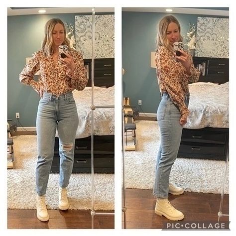 Fashion Look Featuring Madewell Straight-Leg Jeans and Sam Edelman Combat Boots by msamandabell - ShopStyle Jeans With Combat Boots, Bell Outfits, Amanda Bell, Combat Boot, Cotton Blouses, Sam Edelman, Straight Jeans, Straight Leg Jeans, Leg Jeans