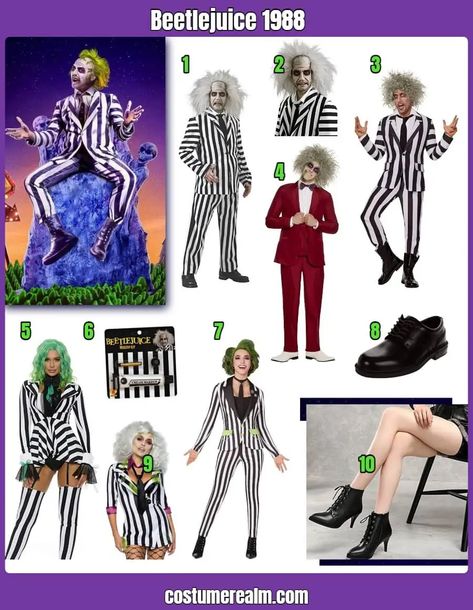 Beatle Juice Costume Women, Bettle Juice Costume Diy, Female Beetlejuice Costume, Beetlejuice Wig, Beetlejuice Suit, Beetlejuice Cosplay, Beetlejuice Halloween Costume, Beetlejuice Wedding, Beetlejuice 1988