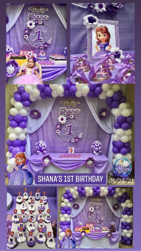 Sofia The First Themed Birthday Party, Sofia The First Birthday Theme, Sofia Costume, Princess Sofia Birthday, Sofia The First Birthday Party, Princesa Sophia, First Birthday Themes, Bedroom Closet Design, Birthday Balloon Decorations