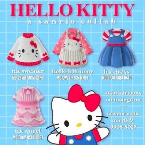 Hello Kitty Clothing, Nintendo Switch Animal Crossing, Hello Kitty Dress, Animal Crossing Memes, Kitty Clothes, Hello Kitty Clothes, Animal Crossing Qr Codes Clothes, Hello Kitty Themes, Animal Crossing Wild World