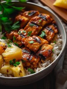 Pineapple Chicken and Rice Chicken Pineapple Rice, Pineapple Bowl Recipe, Pineapple Chicken And Rice, Teriyaki Pineapple Chicken, Pineapple Rice, Chicken Pineapple, Pineapple Bowl, Pineapple Fried Rice, Chicken Rice Bowls