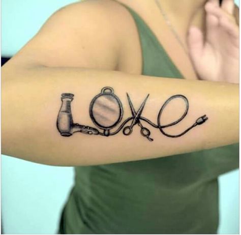 Love of beauty Small Hair Stylist Tattoo, Hair Stylist Tattoo Designs, Hair Stylist Tattoo, Cosmetology Tattoos, Hairdresser Tattoos, Hairstylist Tattoos, Vegan Tattoo, Gorgeous Tattoos, Stylist Tattoos