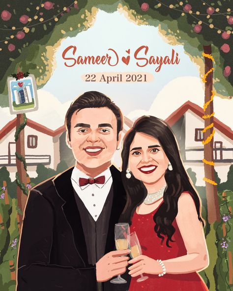 Save The Date Illustration Couple, Save The Date Illustrations, Caricature Wedding Invitations, Couple Illustration Wedding, Caricature Wedding, Save The Date Video, Family Drawing, Wedding Invitation Video, Wedding Invitation Card Template