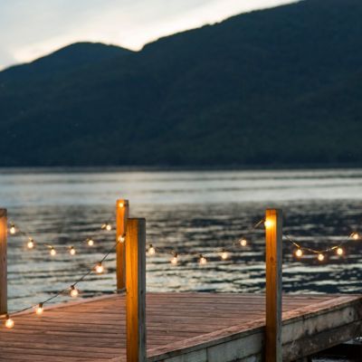 Doorstep Decor, Summer Cabins, Outdoor String Lights Patio, Lake Dock, Patio String Lights, Lakeside Living, Lakeside Cottage, Lake Time, Lake Living