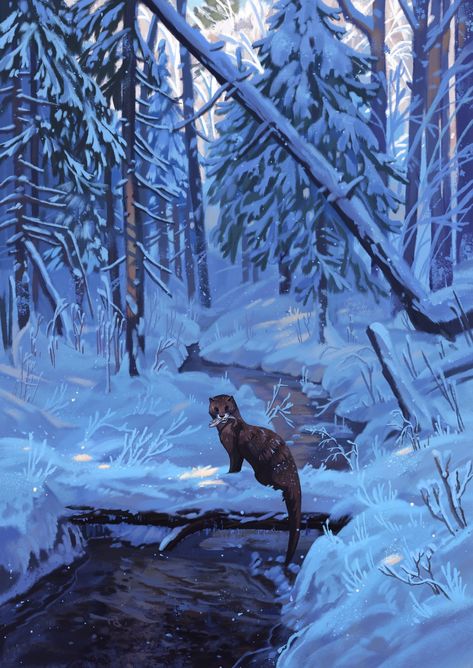 Wow Art, Fantasy Art Landscapes, Winter Art, Dreamy Art, Environment Concept Art, Wildlife Art, Cute Dog, Creature Art, Pretty Art