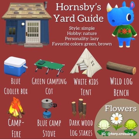 Hornsby's yard guide Anch Villagers, Acnh Witchy, Acnh Maps, Kidcore Island, Acnh Yard, Acnh Villagers, Green Camping, Animal Crossing Memes, Art Pixel