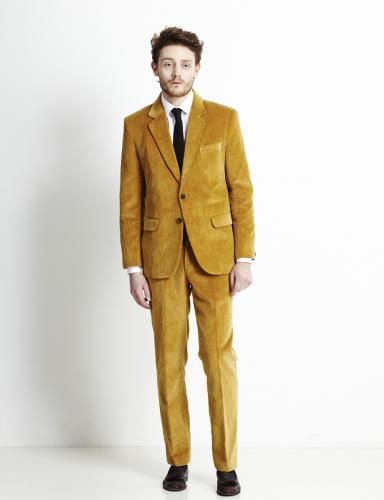 Mustard Wedding, Wes Anderson Inspired, Men Vintage Style, 60s Men, Wes Anderson Style, Corduroy Suit, Yellow Suit, Dinner Suit, Mens Fashion Wedding