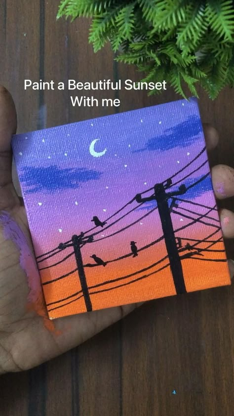 Sky Art Painting Easy, Sunset Painting Easy, Ideas Cuadros, Diy Canvas Art Easy, Canvas Art Painting Acrylic, Sunset Canvas Painting, Sunset Painting Acrylic, Sky Art Painting, Small Canvas Paintings