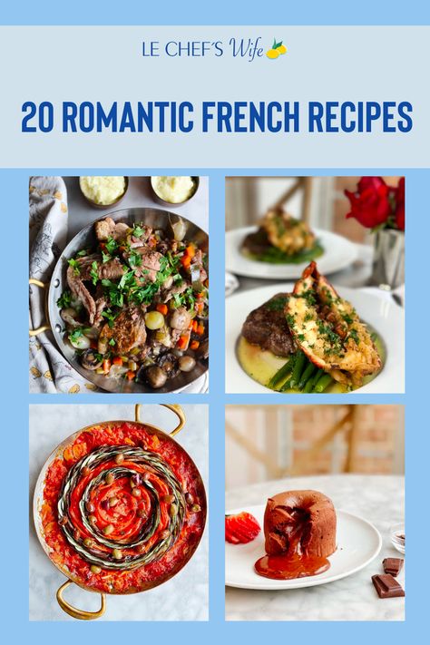 Oh... L'amour! Feel the love with these romantic French recipes that will make your loved ones feel as special as they are! French Spring Recipes, French Entertaining, French Dinner Recipes, Steak And Lobster Dinner, French Chicken Recipes, French Bistro Style, Smoked Salmon Canapes, American Steak, French Chicken