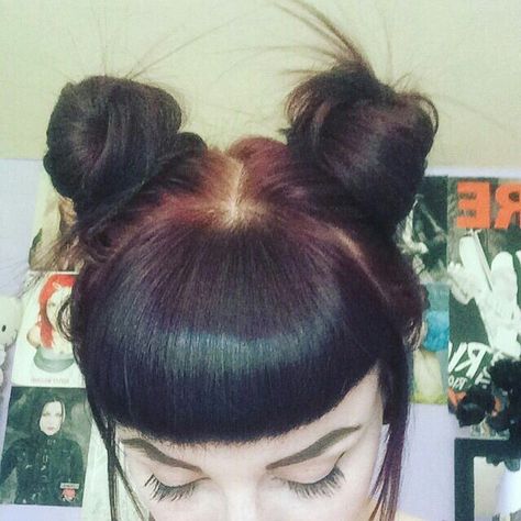 Hair Double Buns, Double Buns Hairstyle, Bettie Bangs, Bun With Bangs, Betty Bangs, Two Buns Hairstyle, Two Buns, Double Buns, Rockabilly Hair