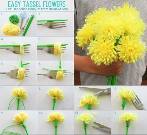 Diy Fleur, Apartment Christmas, Make Flowers, Diy Flores, For School, Clothes Tutorial, Fleurs Diy, Flowers Craft, Yarn Flowers