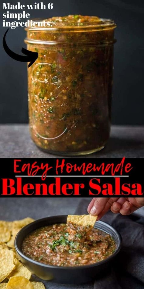 A really easy and delicious recipe for homemade salsa. This recipe only requires 6 simple ingredients and is made in the blender. Easy Blender Salsa, Blender Salsa, Roasted Tomato Salsa, Easy Salsa Recipe, Red Chili Sauce, Homemade Salsa Recipe, Easy Salsa, Mexican Spices, Stewed Tomatoes