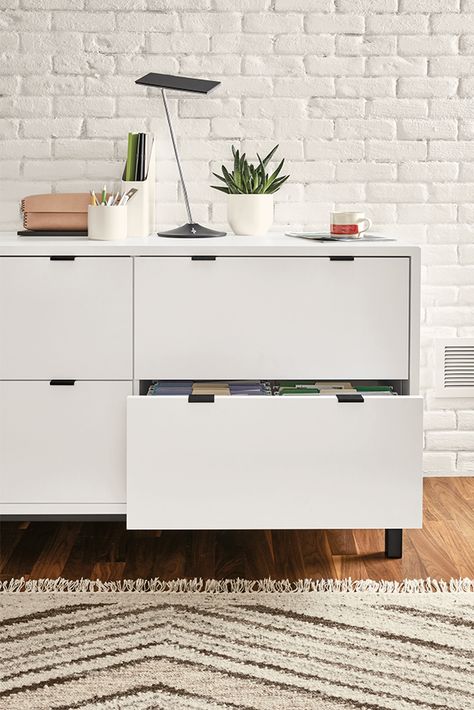 Modern file cabinet File Storage Cabinet, Cheap Office Furniture, Room And Board, Filing Cabinet Storage, Office Storage Cabinets, Leather Storage, Lateral File Cabinet, Lateral File, Living Room Accent Tables