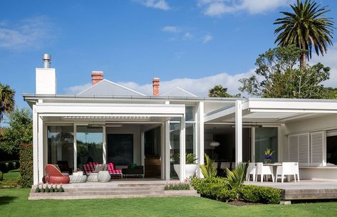 Salisbury Villa by Julian Guthrie Architecture | ArchiPro NZ Weatherboard House, Garage Addition, Cottage Exterior, Timber Cladding, Concrete Slab, Low Ceiling, Salisbury, Resort Style, Home Reno