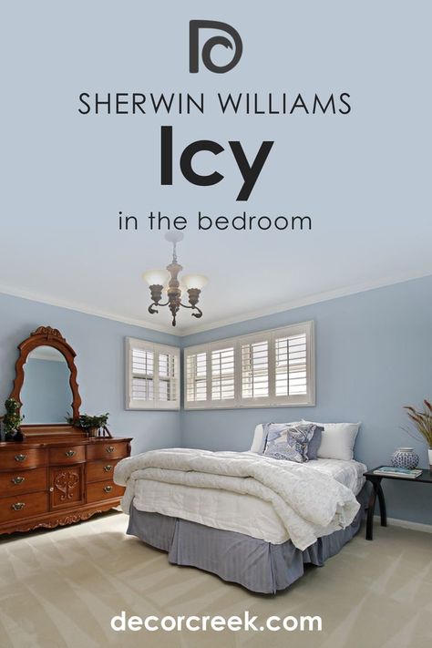 Icy SW-6534 for the Bedroom by Sherwin Williams Sw Light Blue Paint Colors, Sherwin Williams Blue Bedroom, Blue Bedroom Paint, Light Blue Paint Colors, Sherwin Williams Blue, Light Blue Bedroom, Blue Bedrooms, Blue Gray Paint Colors, Blue Painted Walls