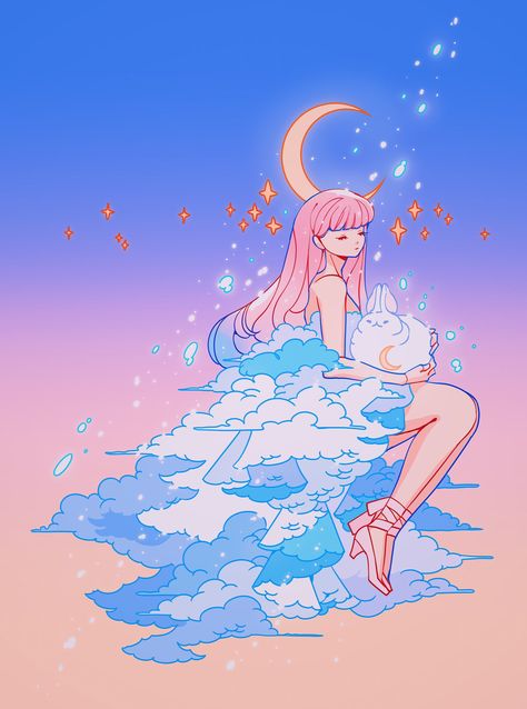 meyo 🌸 on Twitter: "moon goddesses 🌙 https://t.co/knYOs7BHcP" / Twitter Sky Art Aesthetic, Star Goddess Art, Moon Girl Art, Moon Illustration Art, Cloud Project, Star Drawings, Angel Drawings, Moon Goddesses, Moon Goddess Art