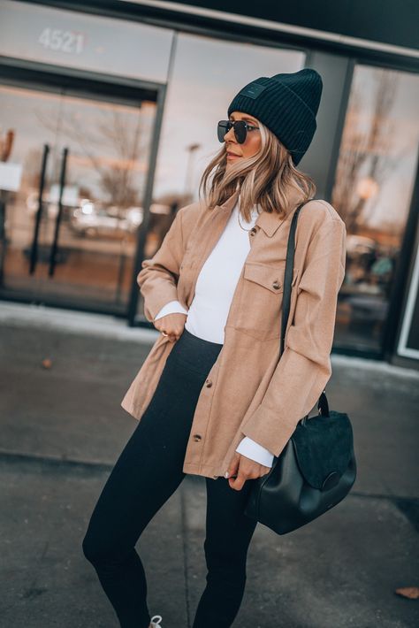 How To Style A Shacket | Cella Jane Overshirt Outfit Women, Shacket Outfit Women, Black Leggings Casual, Shacket Outfit, Leggings Outfit Casual, Cella Jane, Black Leggings Outfit, Perfect Leggings, Legging Outfits