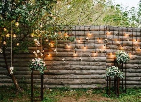 Create a quaint, whimsical garden with string lights on the fence. | 13 Breathtaking Ideas for Backyard String Lights Backyard Fence Decor, Backyard String Lights, Backyard Wedding Ideas, Small Backyard Wedding, Diy String Lights, Hanging String Lights, Fence Lighting, Backyard Lighting, Fence Decor