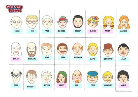 guess who - English ESL Worksheets for distance learning and physical classrooms Guess Who Printable, Describing People, Guess Who Game, Taboo Game, Esl Games, Describing Characters, Teacher Worksheets, Reading Comprehension Worksheets, Teaching Jobs