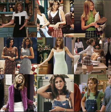 80s Jennifer Aniston, Friends Style Inspiration, Friends Show Outfits Rachel Green, Friends Best Outfits, Friend Rachel Outfits, Friends Inspo Outfits, Rachael Friends Outfits, Friends Theme Outfits, Friends Clothing Inspiration