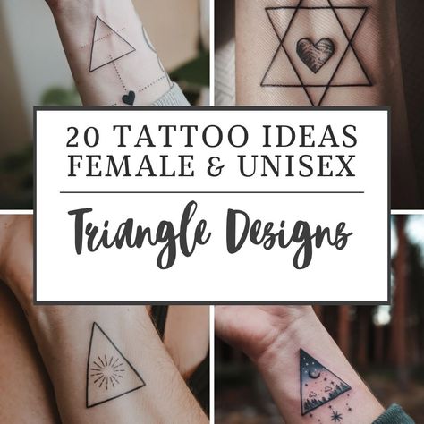 Collage of triangle tattoo designs on arms with text overlay: "20 Tattoo Ideas Female & Unisex, Triangle Designs". Tattoo Ideas For Females, Triangle Tattoo Design, Creative Tattoo Ideas, Unique Tattoo Ideas, Creative Tattoo, Triangle Tattoos, Geometric Triangles, Personal Aesthetic, Unique Tattoo