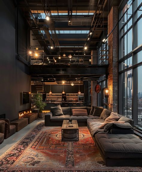 15 Stunning Examples of Industrial Interior Design for Inspiration - DGV Architecture Luxury Penthouse Aesthetic, Industrial House Interior, Edgy Interior Design, Luxury Loft Apartment, Penthouse Aesthetic, Industrial Style Living Room, Glass House Design, Industrial Loft Design, Industrial Style Interior