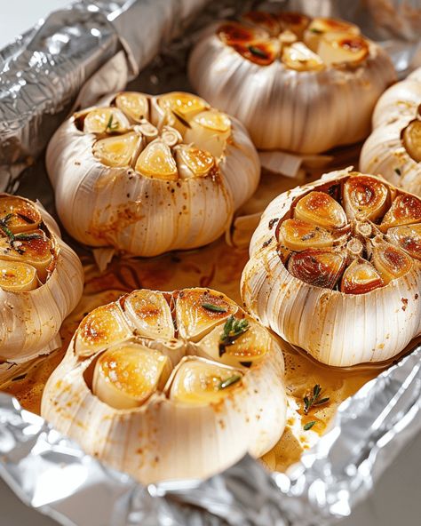 Oven Roasted Garlic is delicious and goes with everything. Roasting garlic mellows the flavor, making it the perfect spread or topping. Roasted Garlic Head, Roasted Garlic Recipes, Roasting Garlic, Oven Roasted Garlic, Roasted Garlic Recipe, Roasting Garlic In Oven, Garlic Head, Garlic Recipes, Oven Recipes