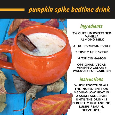 Try this Vegan Pumpkin Spice Bedtime Drink Whisk together all the ingredients on medium-low heat in a small saucepan until the drink is perfectly hot and no lumps remain. Serve hot! . . . #pumpkinspice #bedtime #pumpkin #fallflavors #drinks #drink #seasonal #recipes #recipe Pumpkin Spiced Bedtime Drink, Vegan Pumpkin Spice Bedtime Drink, Pumpkin Spice Drinks, Pumpkin Spice Smoothie, Bedtime Drink, Vegan Pumpkin Spice, Spiced Drinks, Vegan Whipped Cream, Health Drinks