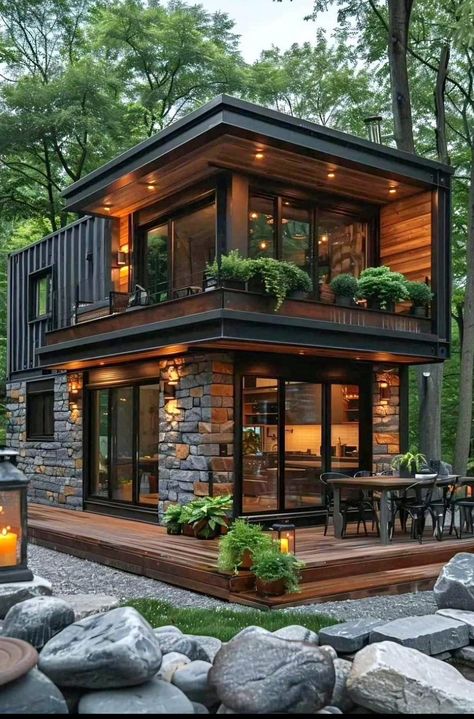 Industrial Tiny House Exterior, Connex House, Town Inspiration, Casa Hobbit, Rural Living, Lots Of Windows, Container House Plans, Modern Tiny House, Backyard Retreat