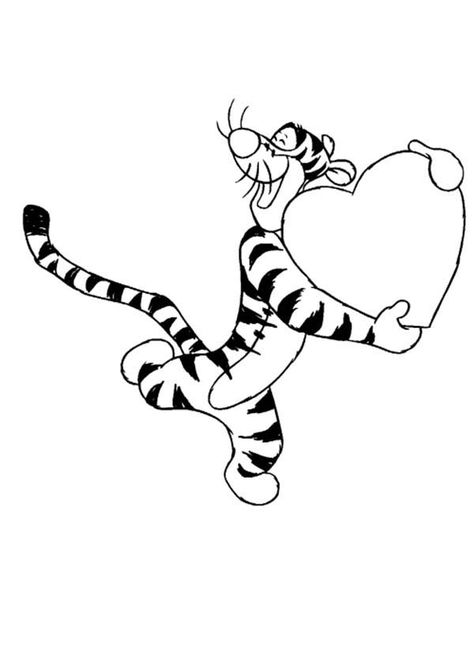 Tigger, : Tigger Hold Valentines Heart Coloring Page Coloring Pages Valentines Day, Tigger Tattoo, Color Book Pages, Coloring Pages Valentines, Heart Coloring Page, Winnie The Pooh Drawing, Stitch Coloring Pages, Heart Coloring Pages, Daisy Tattoo