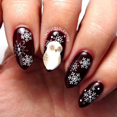 Owl Nail Designs, Nail Art Funky, Owl Nail Art, Owl Nails, Minion Nails, Brown Nail Art, Cartoon Nails, Popular Nail Art, Winter Owl