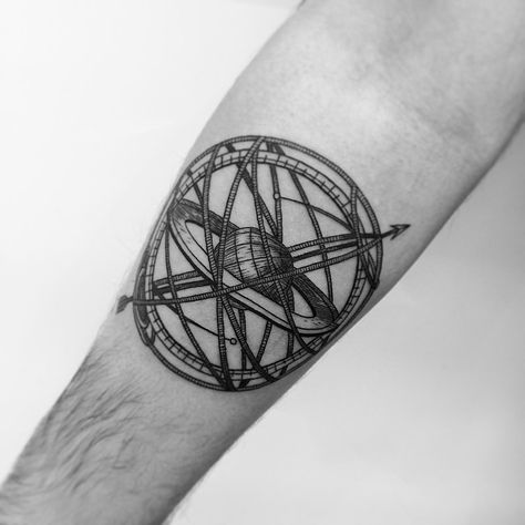 ✶ Armillary Sphere ✶ #armillarysphere #tattoo #tattooparis #tattooedboys #guyswithtattoos #inked #blackwork #blacktattoo #blackworkers Armillary Sphere Tattoo, Engrave Tattoo, Sphere Tattoo, Plane Tattoos, Dyson Sphere, Globe Tattoos, Plane Tattoo, Astrology Tattoo, Favorite Tattoos