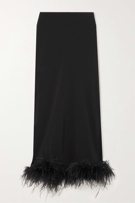 Black Kelly feather-trimmed crepe midi skirt | RIXO | NET-A-PORTER | Net-a-Porter (US) Black Kelly, Art Diary, Sewing Skirts, Black Midi Skirt, Mid Length Skirts, Summer Skirts, Fashion Editor, Black Skirt, Who What Wear