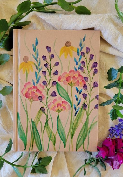 PaintedPetalsByChloe - Etsy UK Journal Covers Diy, Diy Notebook Cover, Flower Journal, Book Cover Diy, Hand Painted Cat, Watercolor Journal, Writing Drawing, Oil Pastel Art, Watercolor Flower Art