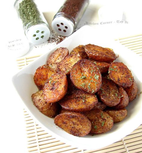 Roasted Potatoes with Sumac Recipes With Sumac, Sumac Potatoes, Sliced Roasted Potatoes, Potatoe Recipes, Middle East Recipes, Armenian Recipes, Vegetarian Sides, Vegetarian Side Dishes, Roasted Nuts