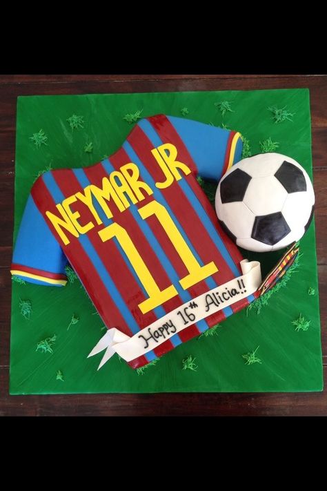 neymar cake - Google Search Neymar Jr Barcelona, Neymar Birthday, Kendall Birthday, Football Cupcakes, Soccer Cake, Shirt Cake, Pinterest Cake, Football Cake, Cake And Cupcakes