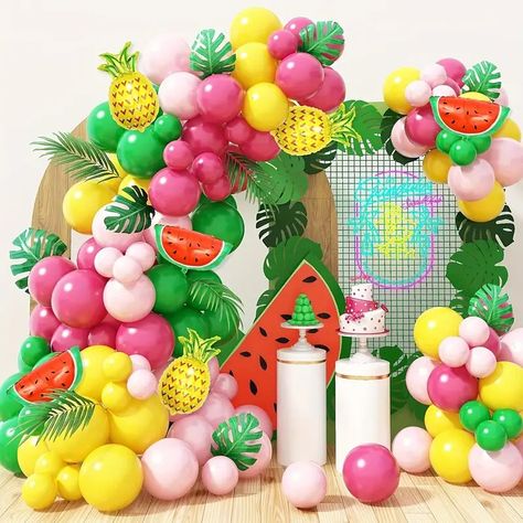 Tropical Fruit Balloon Arch Kit Watermelon Pineapple Foil - Temu Luau Balloons, Twotti Fruitti, Summer Pool Party Decorations, Pineapple Balloons, 12 Tables, Fruit Birthday Party, Balloon Wreath, Hawaiian Party Decorations, Fruit Birthday