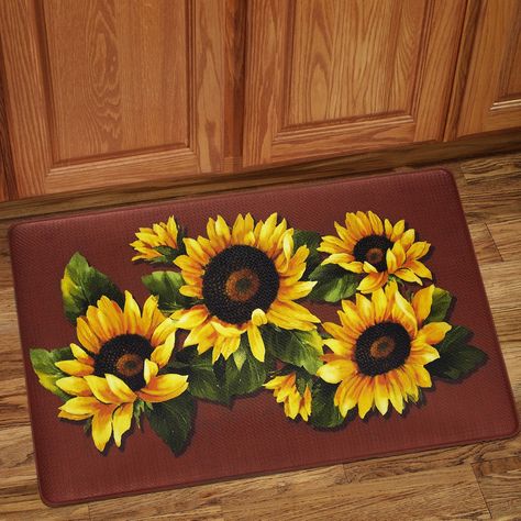 Sunflower Print Anti-Fatigue Floor Mat (18"x30") (spice), Multi (Memory Foam) Sunflower Home Decor, Sunflower Kitchen Decor, Anti Fatigue Kitchen Mats, Sunflower Kitchen, Doors Sliding, Sunflower Decor, Kitchen Mats Floor, Black Eyed Susan, Sunflower Print