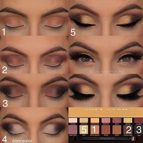 Super easy step by step look Do you want to see the tutorial? @anastasiabeverlyhills @norvina SOFT GLAM palette . #dipbrowgel in soft… Smokey Eye Makeup Steps, Matte Make Up, Glam Eye Makeup, Huda Beauty Lip, Maquillage Yeux Cut Crease, Soft Glam Makeup, Smink Inspiration, Eye Makeup Steps, Eye Makeup Designs