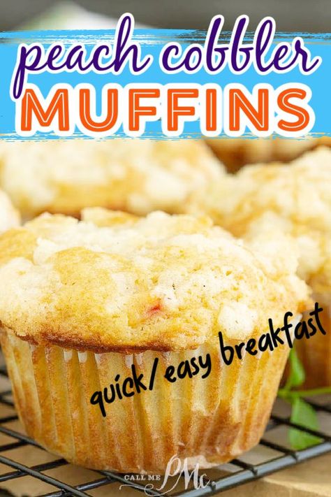 PEACH COBBLER MUFFINS WITH STREUSEL ARE AMAZING! Fresh Peach Muffins Easy, Canned Peach Recipes Desserts, Cake Mix Peach Muffins, Peach Cobbler Muffins Easy, Peach Muffins With Crumb Topping, Peach Muffins Easy, Fresh Peach Muffins, Peach Muffins Recipe, Peach Muffin