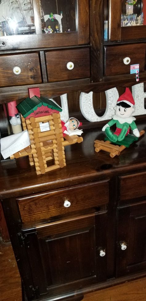 Built with Lincoln logs Magic Snow, Lincoln Logs, Christmas Time Is Here, The Cabin, Be Kind To Yourself, Gingerbread House, Do More, Gingerbread Cookies, Elf On The Shelf