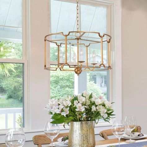 Modern Gold Kitchen, Dining Room Lantern, French Country Lighting, Modern Gold Chandelier, Gold Dining Room, Candlestick Chandelier, Gold Light Fixture, French Country Dining Room, Mid Century Modern Dining Room