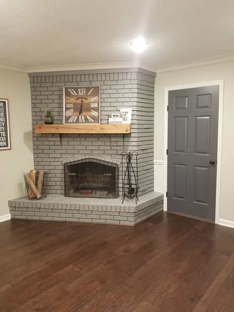 Brick Fireplace Colors Painted, Light Gray Brick Fireplace, Chelsea Gray Fireplace, Grey Fireplace Brick, Grey Painted Brick Fireplace, Light Gray Fireplace, Painted Brick Interior Wall, Grey Brick Fireplace, Gray Brick Fireplace